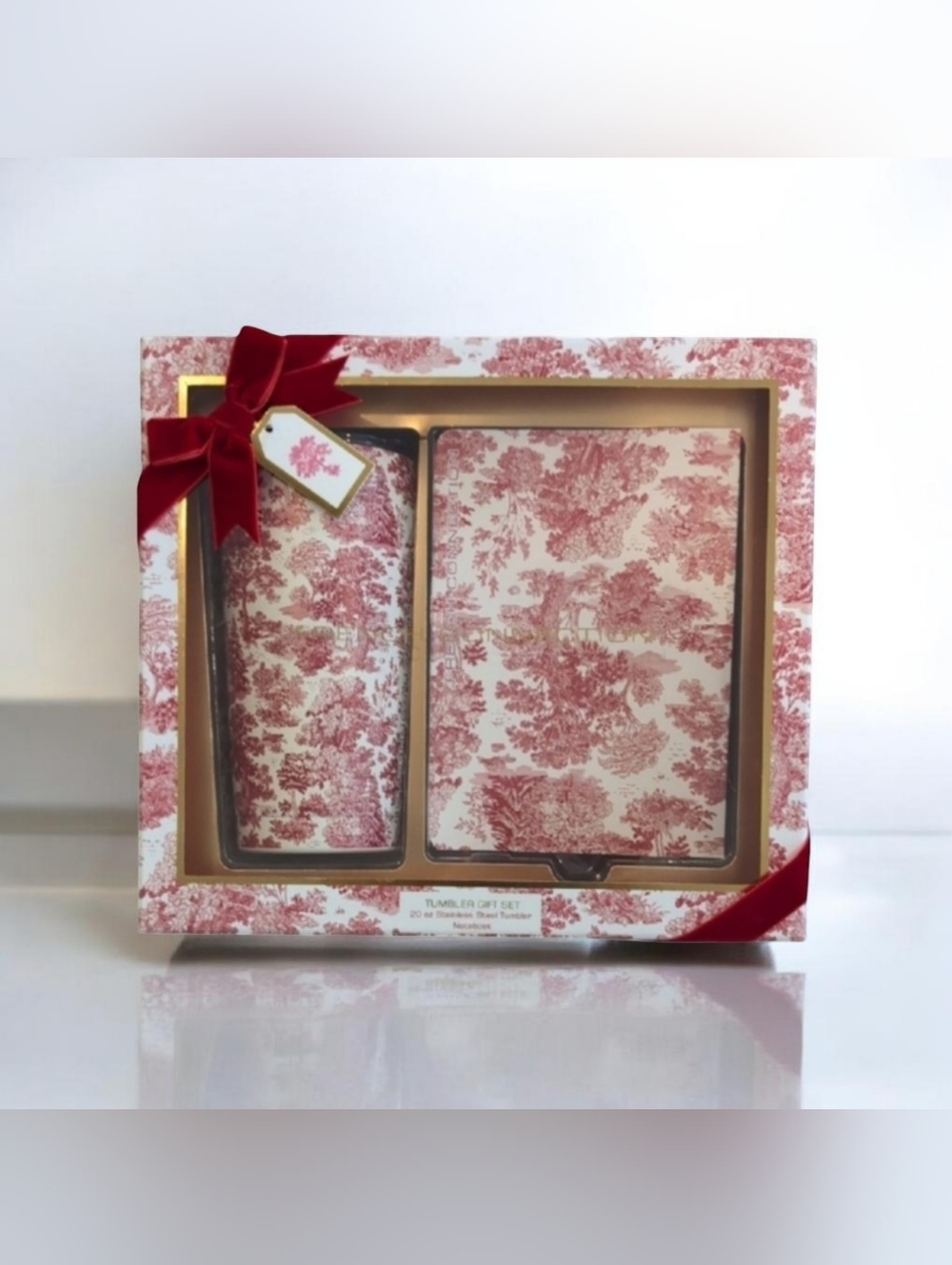 French Connection Red and White Toile Tumbler and Notebook Gift Set